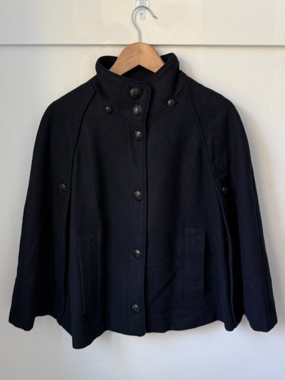 CALVIN KLEIN Jeans Midnight Blue Wool Blend Cape Coat - Size S